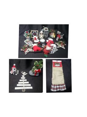 Christmas Tree Skirt & Ornament Bundle | Black & White Plaid Mitts Gnome Deer +